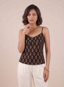 Black V-Neck Printed Top