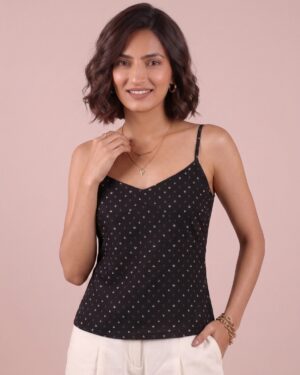 Black Bandhani V-Neck Printed Top
