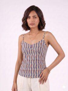 Off White V-Neck Printed Top