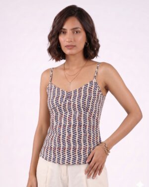 Off White V-Neck Printed Top