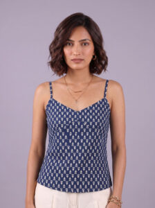 Blue V-Neck Printed Top