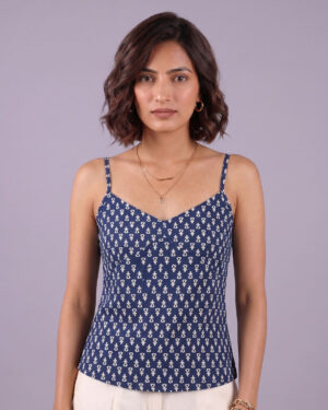 Blue V-Neck Printed Top