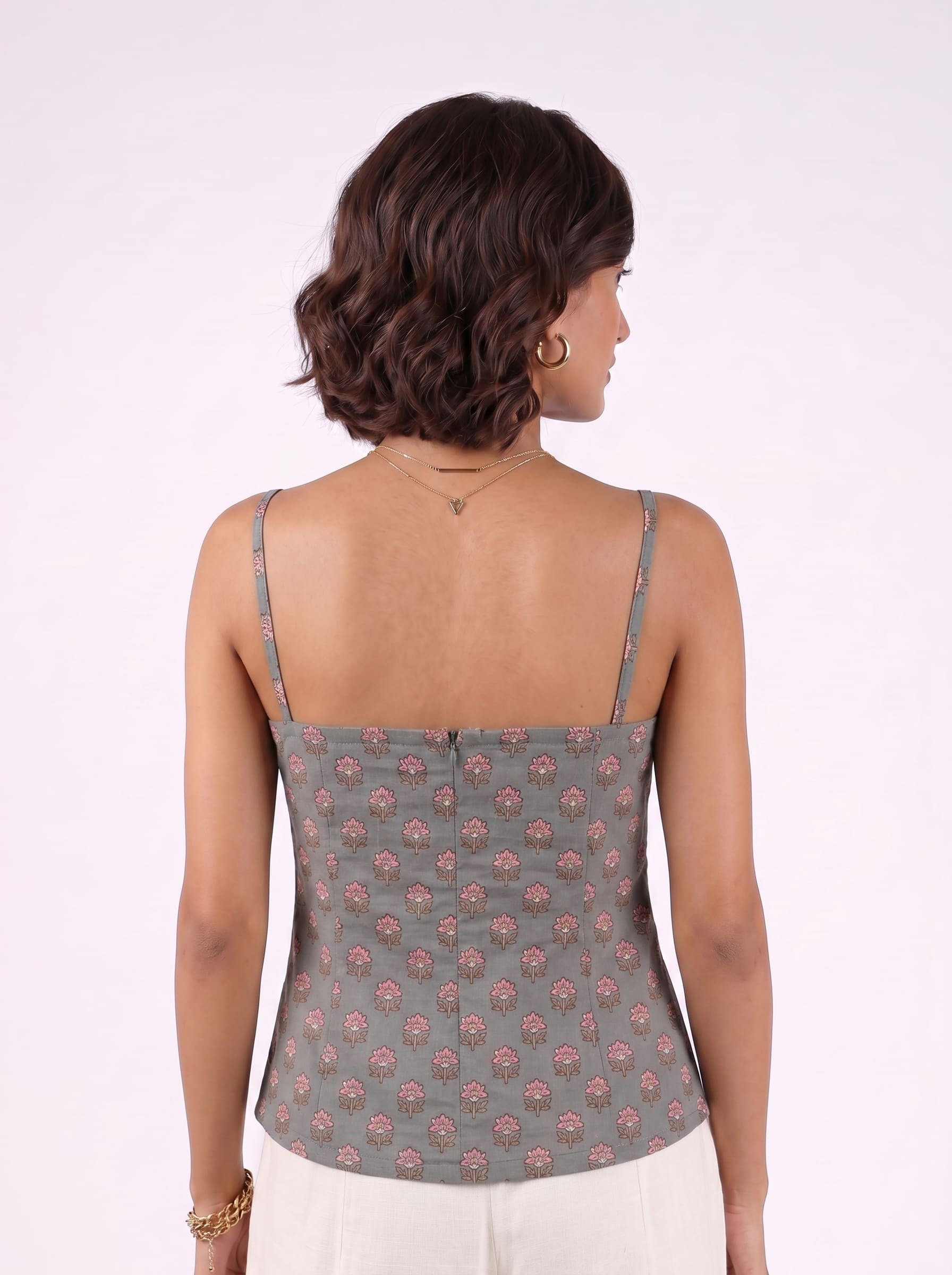 Grey V-Neck Printed Top - Image 2