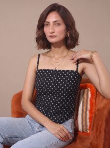 Black Bandhani Scarf Top