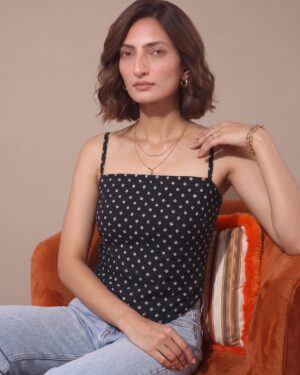 Black Bandhani Scarf Top