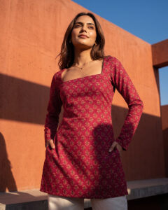 Rose Red - Square Neck Corset Kurti