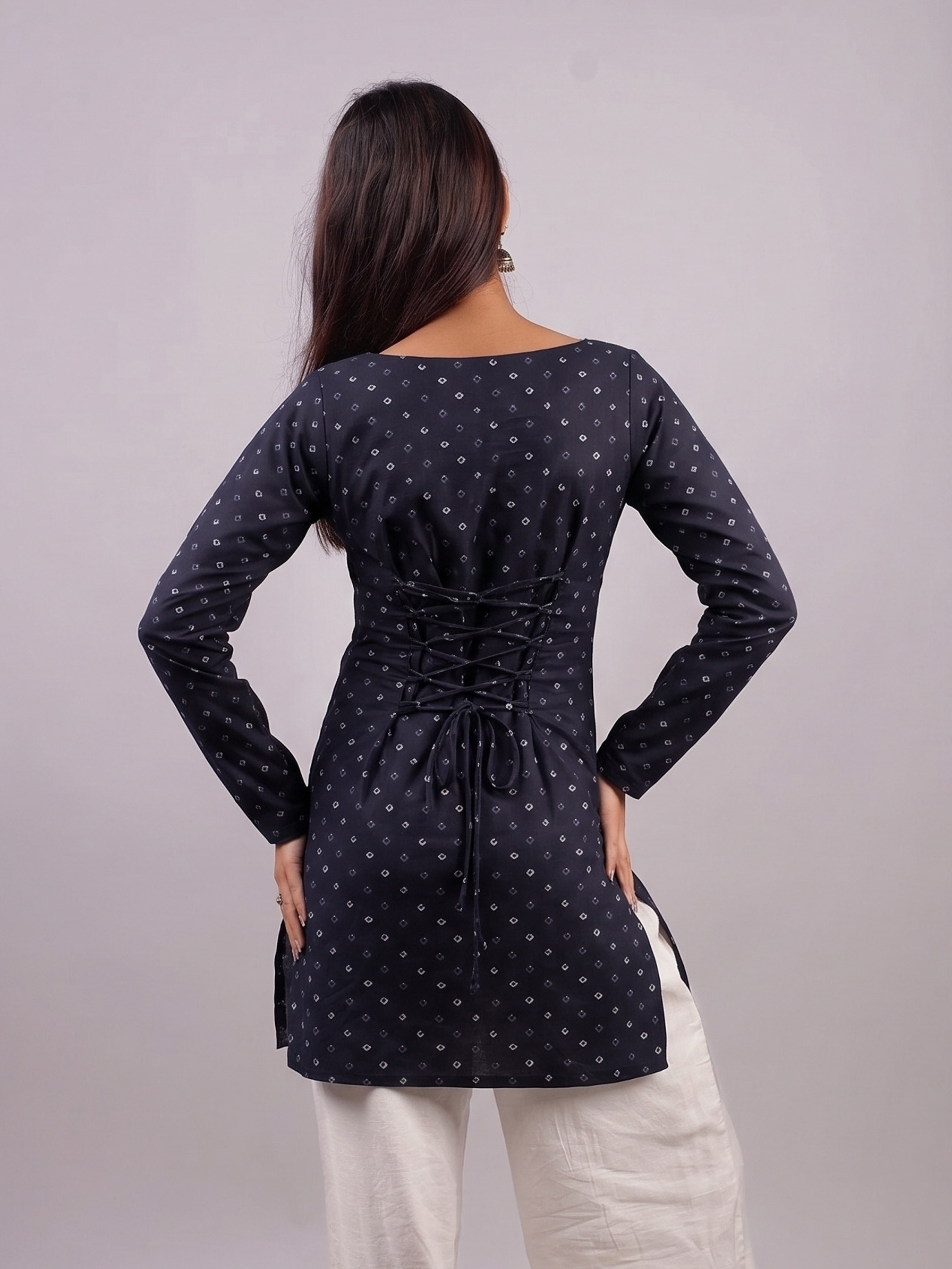 Black Bandhani - Square Neck Corset Kurti - Image 2