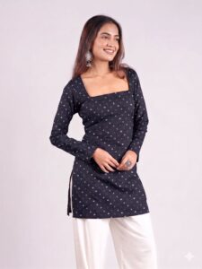 Black Bandhani - Square Neck Corset Kurti