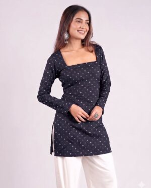 Black Bandhani - Square Neck Corset Kurti