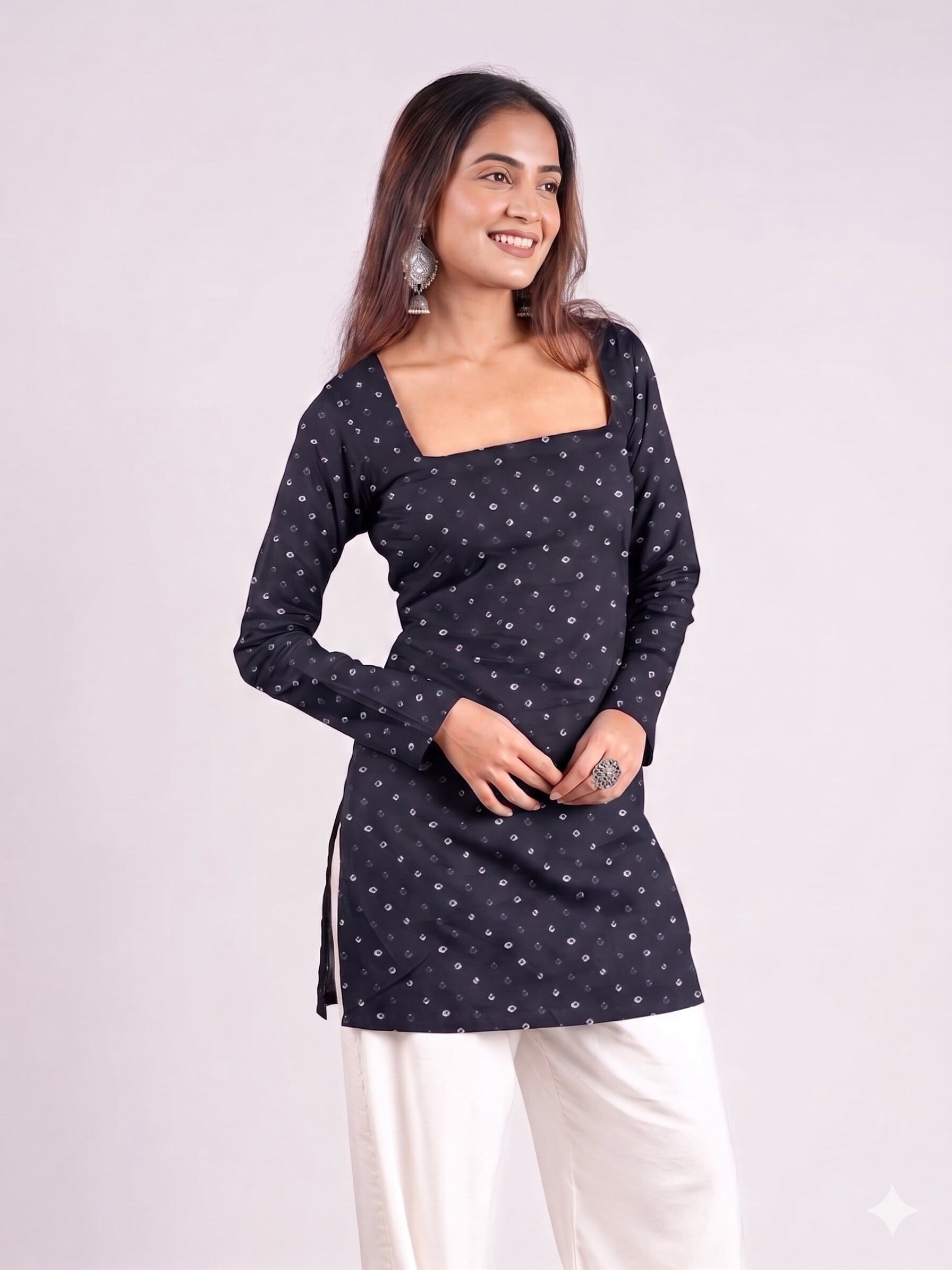 Black Bandhani - Square Neck Corset Kurti