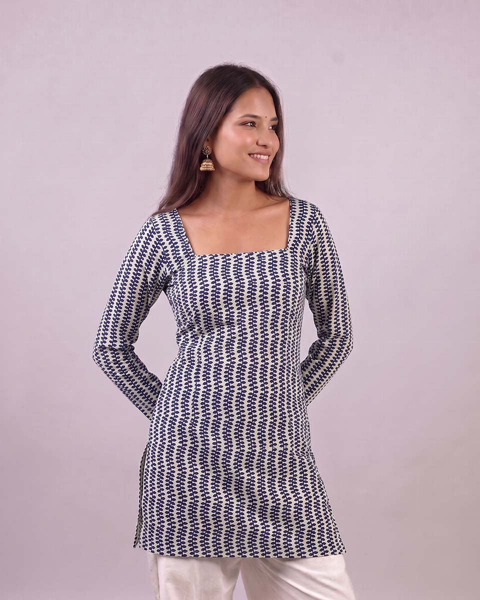 Off White - Square Neck Corset Kurti