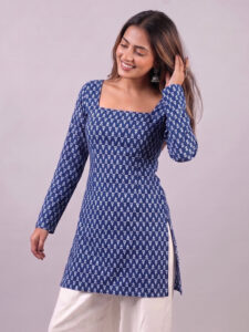 Blue - Square Neck Corset Kurti