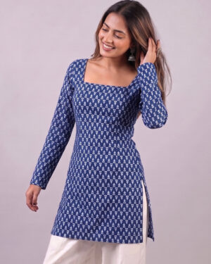 Blue - Square Neck Corset Kurti