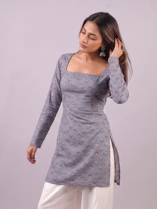 Grey - Deep Back Short Kurti