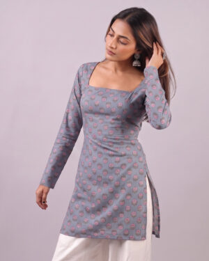 Grey - Deep Back Short Kurti