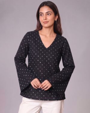 Black Bandhani - Bell Sleeves Kurti