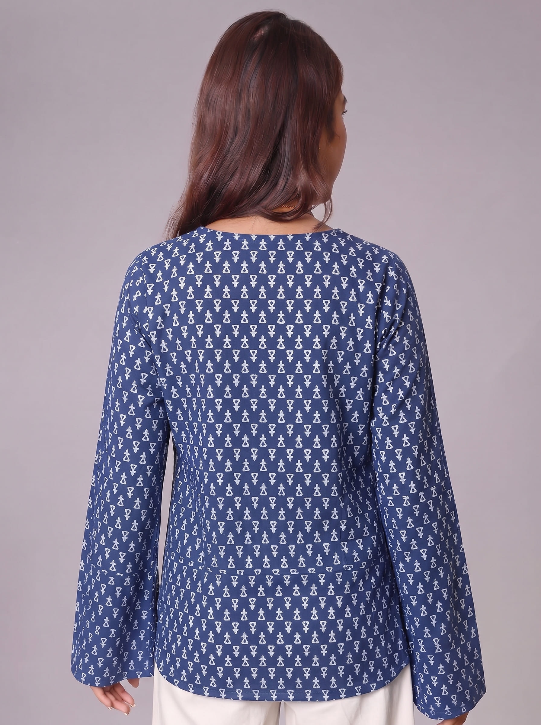 Blue - Bell Sleeves Kurti - Image 2