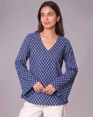 Blue - Bell Sleeves Kurti