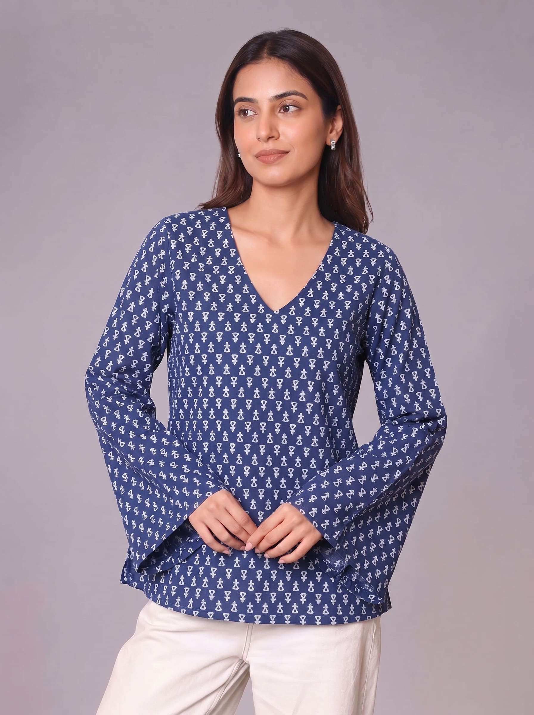 Blue - Bell Sleeves Kurti