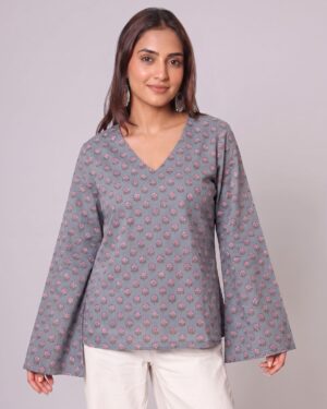 Grey - Bell Sleeves Kurti