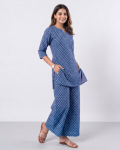 Indigo Cotton Co-ord Set | Straight Kurta 3/4 Sleeve